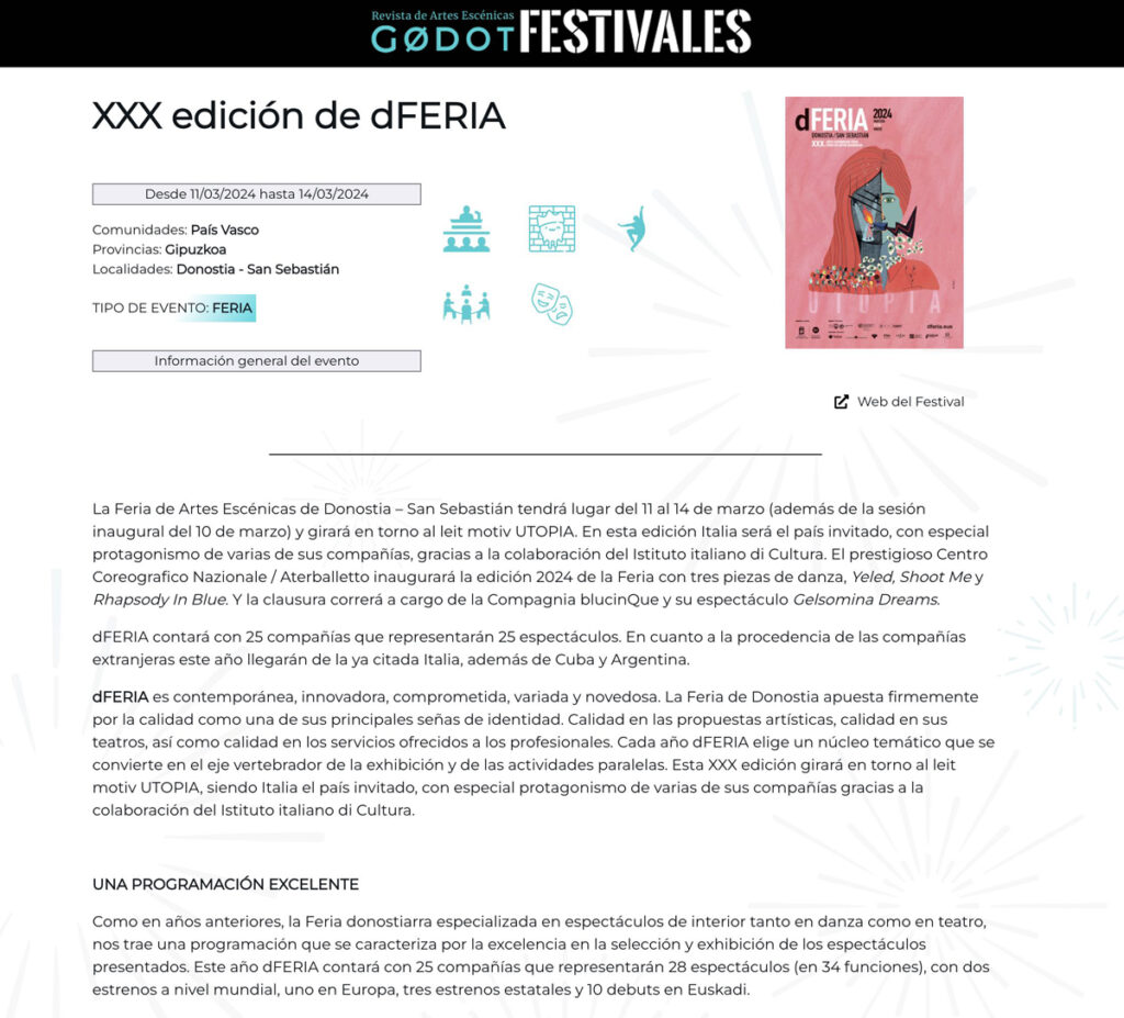 La primera web de festivales de Artes Escénicas de España en Madrid